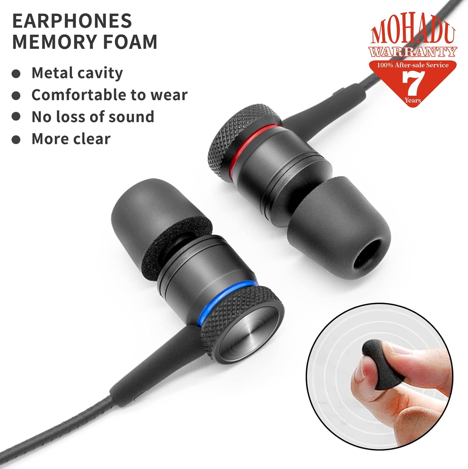 MOHADU Wired In-Ear Headphones with Microphone, Magnetic Noise Canceling, 3.5Mm Earbuds for Xiaomi, Huawei, Samsung, LG Etc, Black image number 3