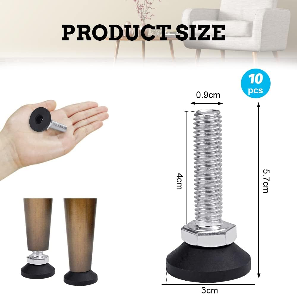 KBNIAN 10 Pcs Furniture Leveling Feet, M10*40Mm Threaded Heavy Duty Adjustable Table Foot Anti-Slip Threaded Levelling Feet Shock Dampening Furniture Glide Leveling Feet Floor Protector for Chair Leg image number 4