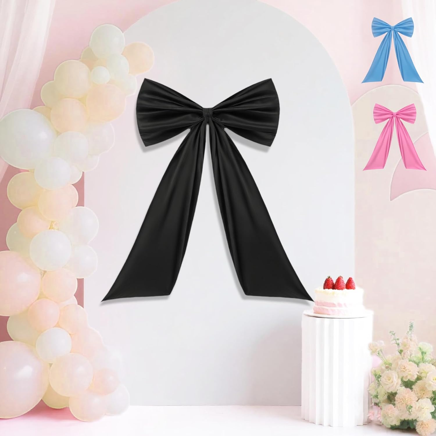 Ouqiesli Pink Bow Birthday Party Decorations Bridal Shower Room Wall Black Decor Large Christmas Wall Decor (Blue)