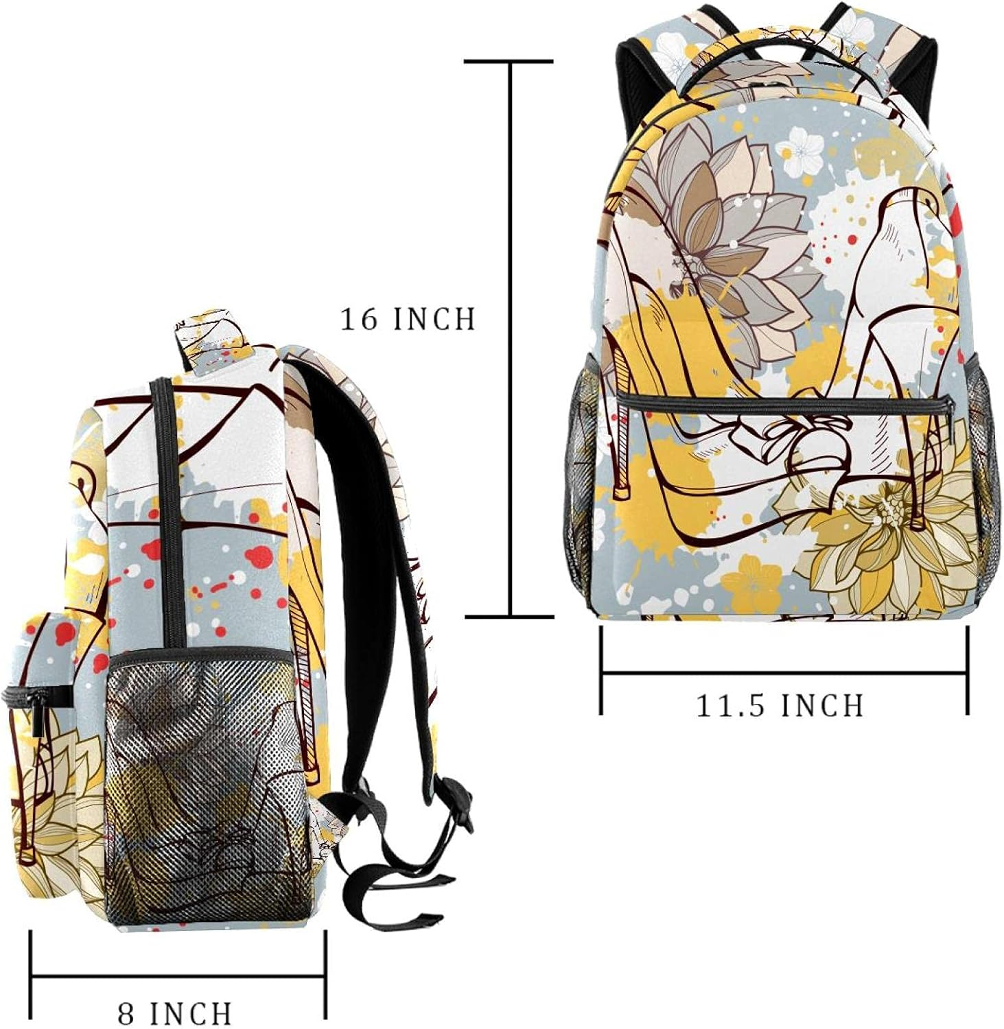Shoes and Beauty of Flowers with Butterflies Backpack Students Shoulder Bags Travel Bag College School Tote Backpacks image number 4