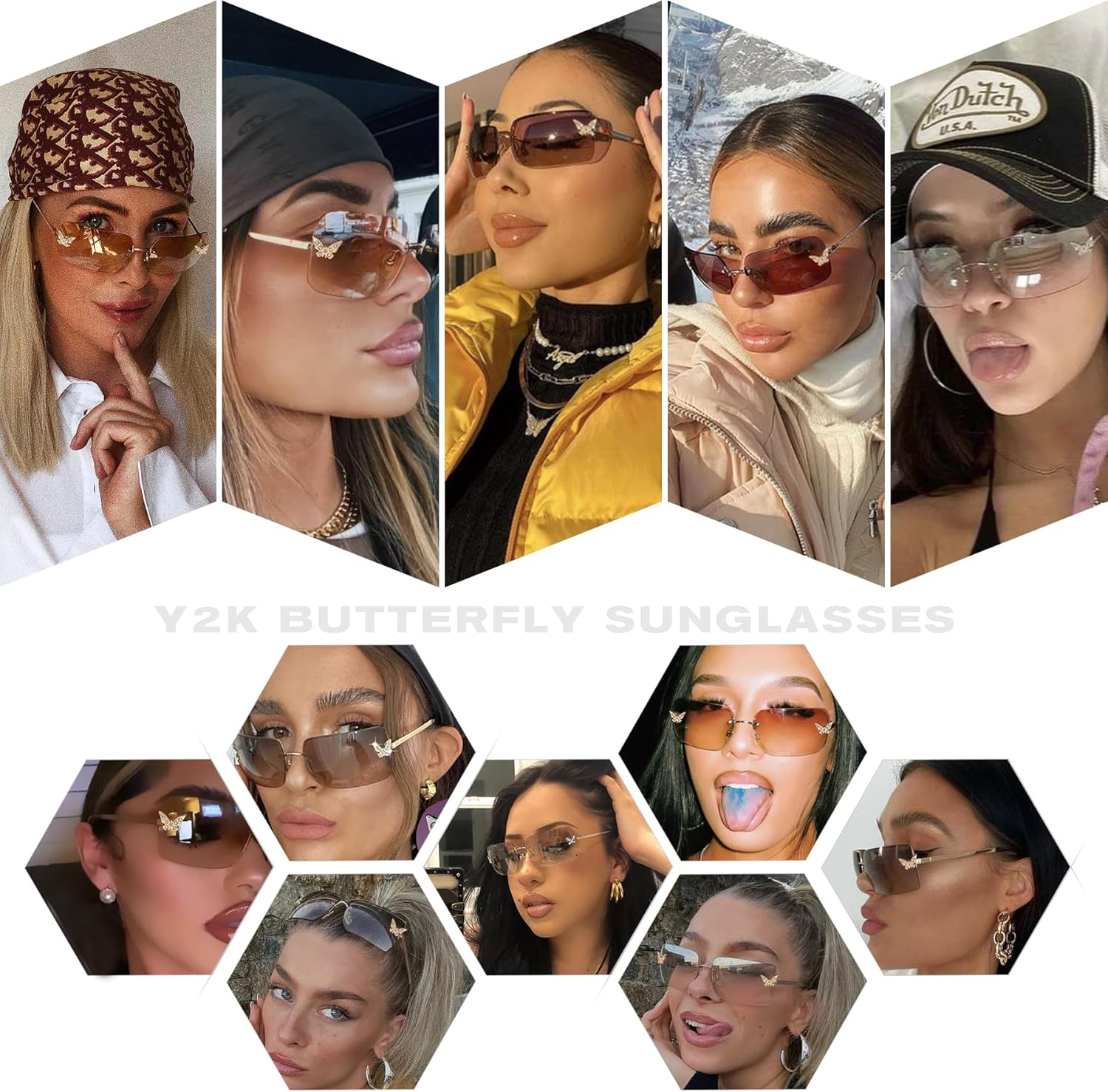 Revemo Rectangle Rimless Sunglasses for Women Retro Trendy Square Sun Glasses Vintage Shades - C1 Silver/Gradient Grey+Silver/Gradient Pink image number 6