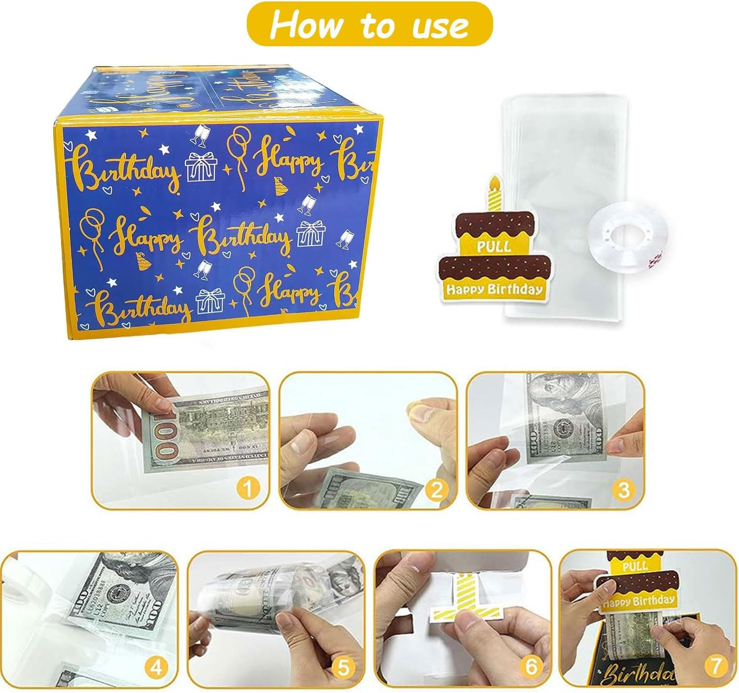 Pull Money Box Happy Birthday Surprise Set, Funny Cash Gift Box with DIY Card, Blue image number 3