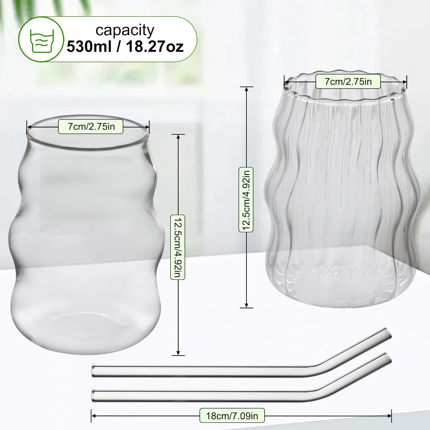 Glass Tumbler with Glass Straw, Iced Coffee Cups Reusable, Can Be Used as Beer Mugs, Milk Mug, Cocktail Cup, Retro Cloud Mug,Coffee Mug,Clear Drinking Cup Set image number 4