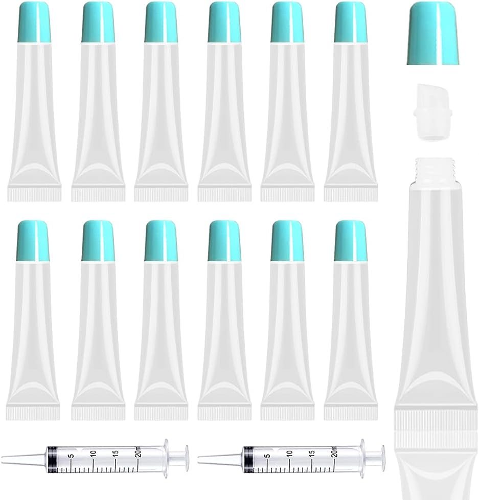 AMORIX 50PCS Lip Gloss Tubes 20Ml Pink Cap Lip Gloss Containers Empty Lip Balm Tubes Refillable Cosmetic Squeeze Lipgloss Tubes + 2 X 20Ml Syringes Tag Labels for DIY Lip Gloss Glitter