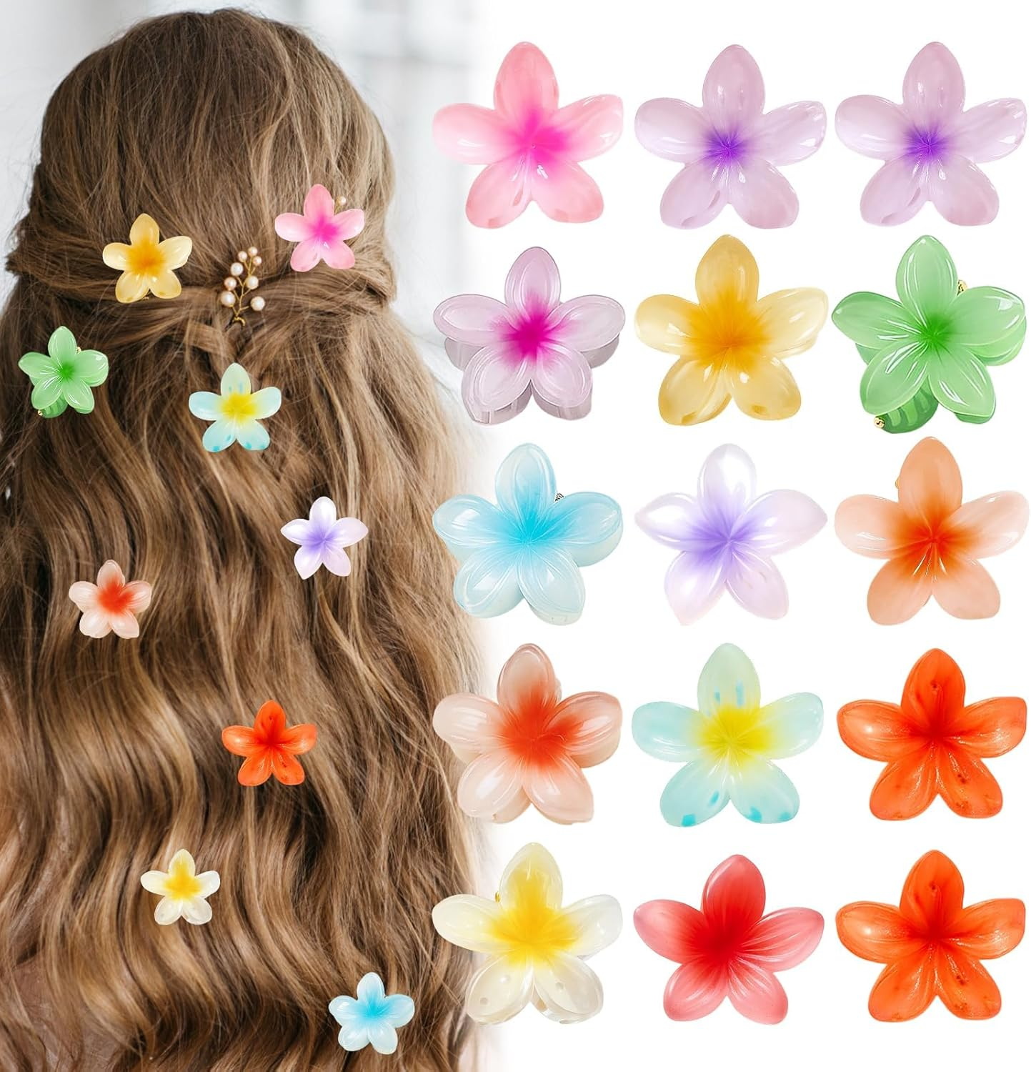 Flower Hair Clips, Flower Clips, Hair Clips, 15 Pieces in 12 Colours, for Thick Hair, Party and Everyday Styling, 4 X 2.5 Cm image number 5