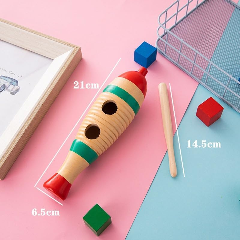 2 Pack Fish Style Guiro Instrument Set, Wood Fish Shape Guiro Hand Percussion Instrument with Rhythm Sticks, Colorful Fish-Shaped Musical Instruments for Adults image number 3