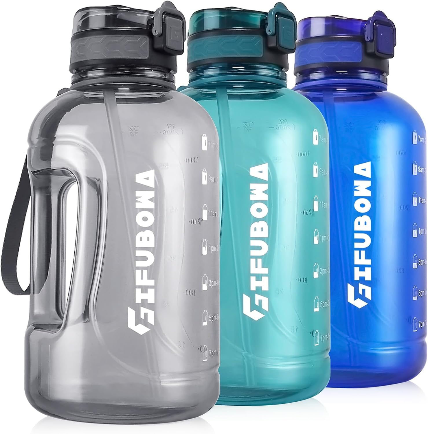 GIFUBOWA Big Water Bottle 2L with Handle BPA Free Large Capacity Goal Drinking Jug for Office Sports Hiking