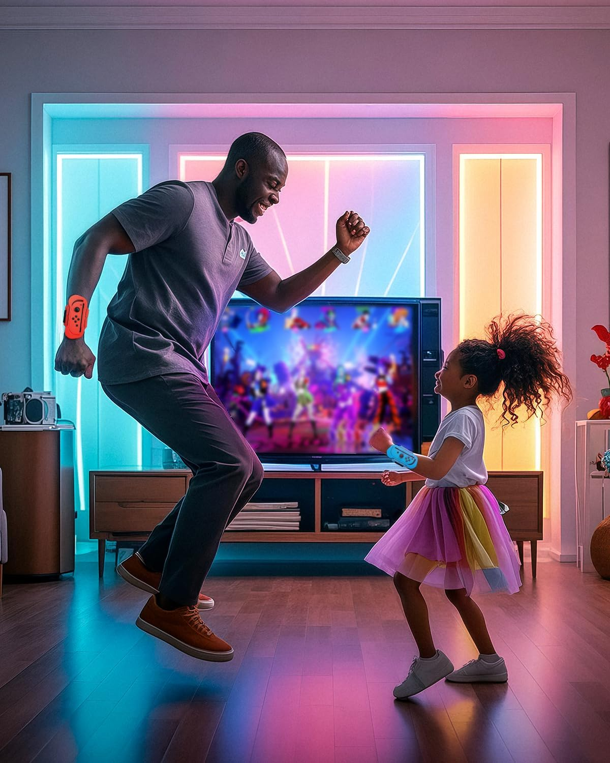 Wrist Bands for Just Dance 2020 2019 and Zumba Burn It up for Nintendo Switch Controller Game, Adjustable Elastic Strap for Joy-Cons Controller, Two Size for Adults and Children, 2 Pack (Red and Blue) - Blue,Red image number 3