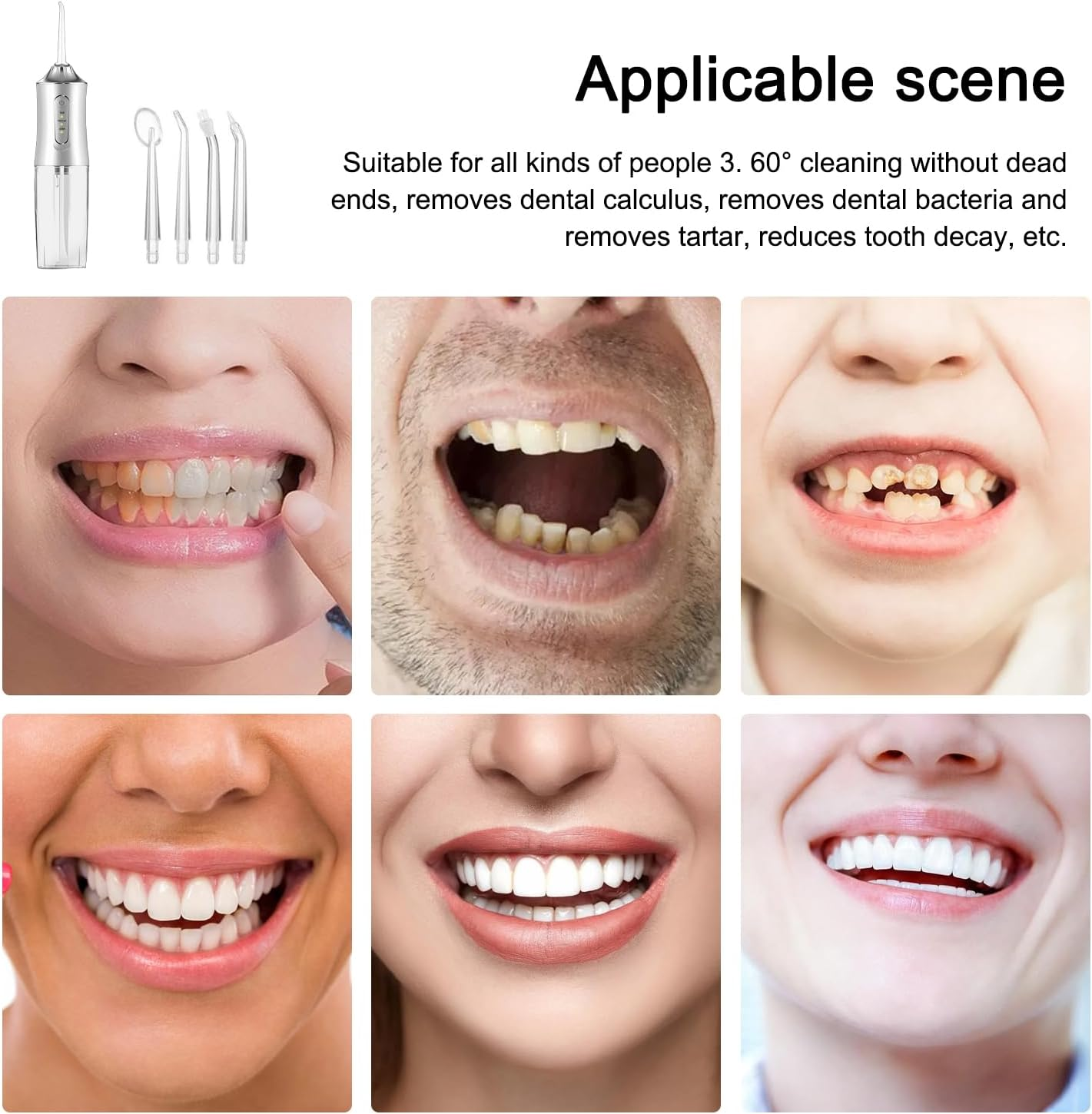 GIOD Water Flosser, Cordless Dental Oral Irrigator, Electric Portable Smart Tooth Cleaner, IPX7 Waterproof Rechargeable Dental Care with 3 Pressure Modes 4 Nozzles, 240Ml for Home and Travel (White) image number 2