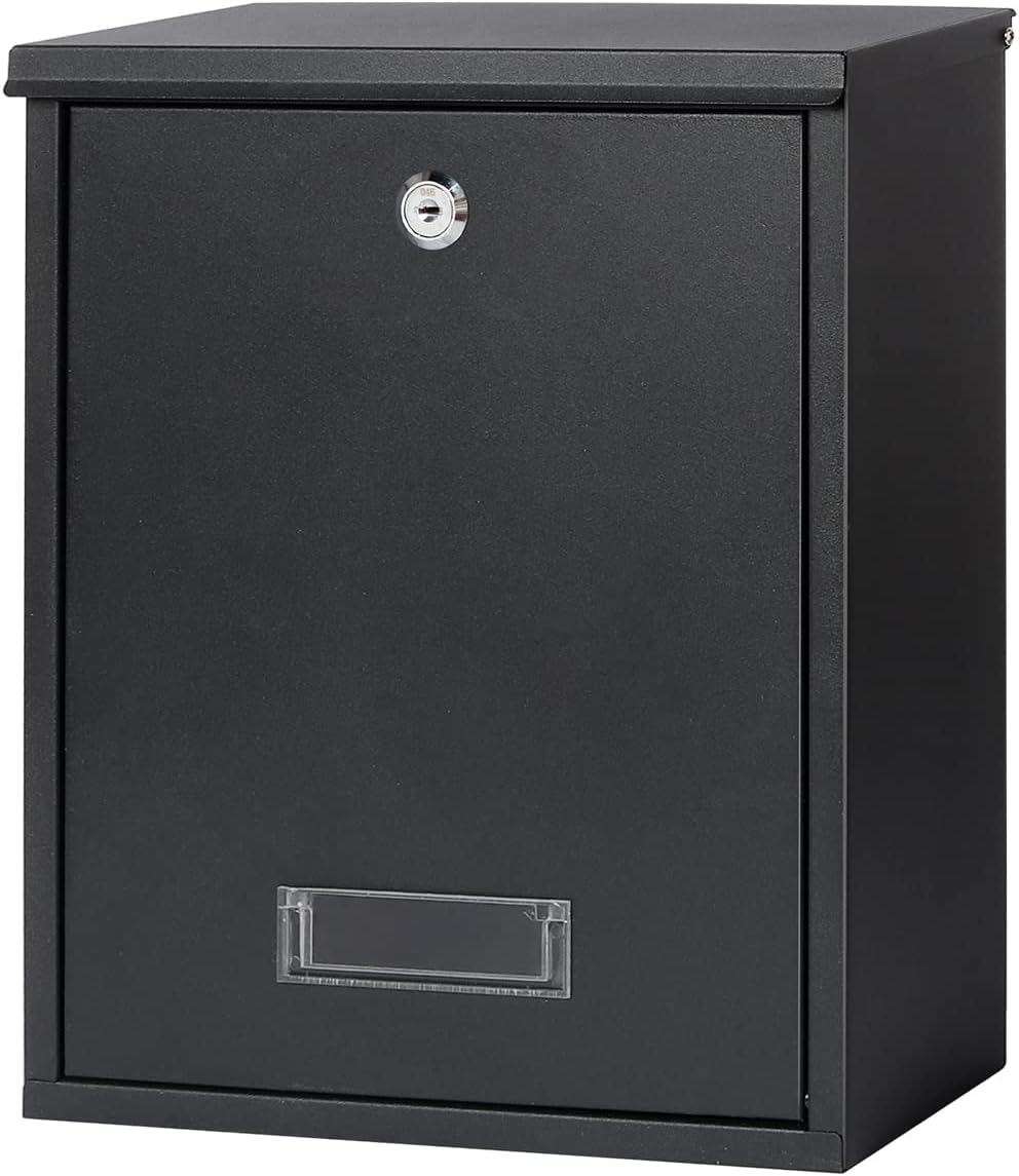Mailbox with Combination Lock, Lovndi Wall Mounted Locking Mailboxes, Medium Capacity Drop Lock Box for Outdoor, Black