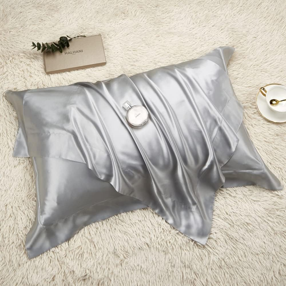 Satin Pillow Shams 2 Pcs Super Soft and Luxury Pillowcases (Standard 48Cm X73Cm, Gray)