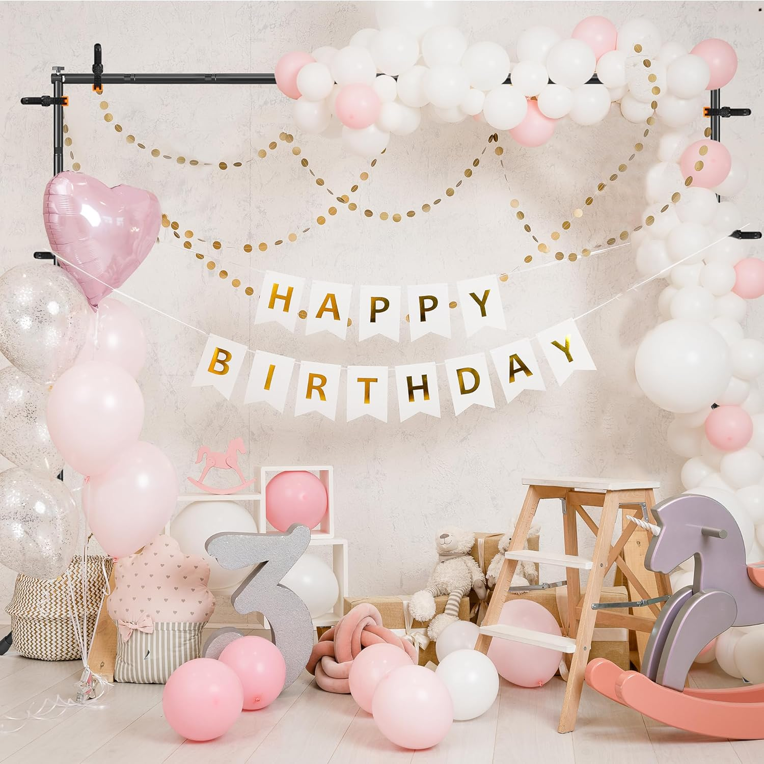 Jsungo Backdrop Stand, Adjustable 10X7.5 FT Background Stand Backdrop for Parties, Photo Video Studio, Portable Photography Backdrop Stand with Carrying Bag, 6 Backdrop Clamps, and 2 Stand Bags image number 3