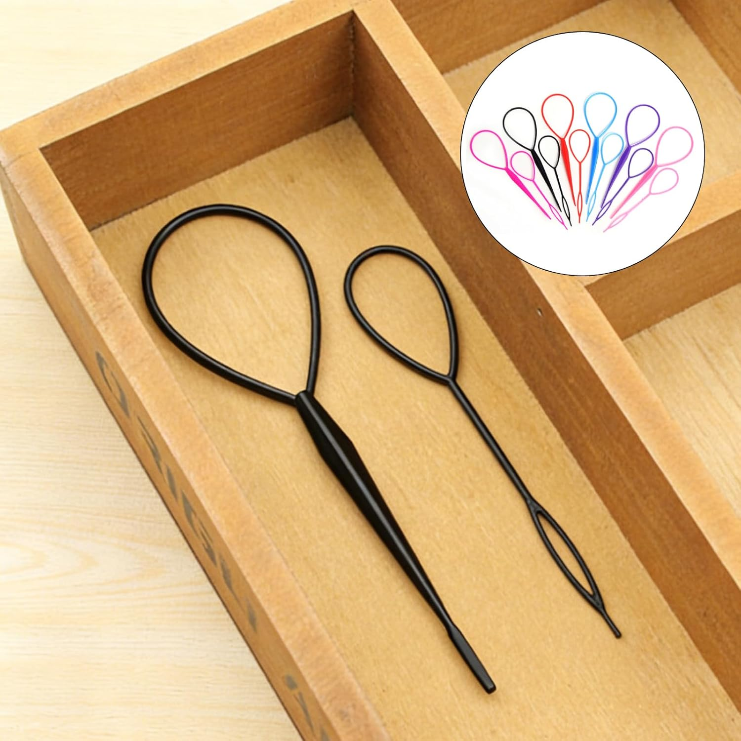 JANGJANG 12 PCS Topsy Tail Hair Tool Set, 6 Colors Hair Loop Styling and Braiding Tools with Large and Small Loopers for Ponytail Making, French Braid Bun and Updo Hairstyles for Women Girls image number 1