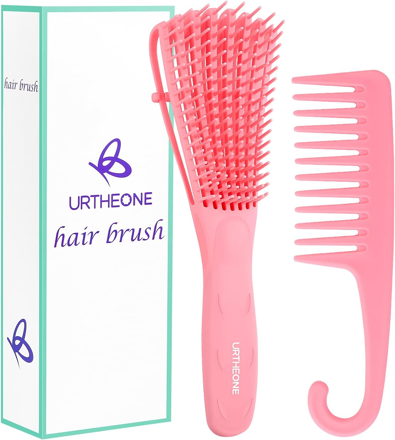 Detangling Hair Brush, Detangling Brush for Adults and Kids, Comb Set for Kinky Curly Coily and Wavy Hair, for Wet and Dry Hair, Afro American Type 3A-4C, Comfortable Grip, Easy to Clean(Black)