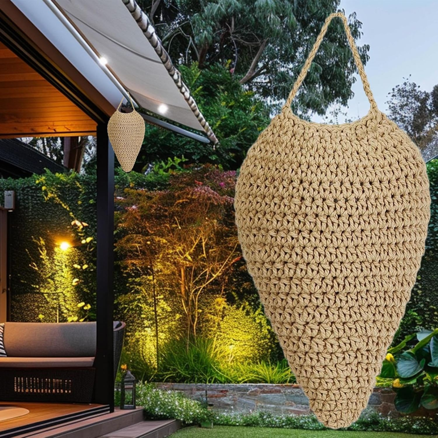 Crochet Wasp Nest Decoy, Fake Bee Hive, Faux Hangable Deter Decoration, Artificial Hive for Outdoor Patio Eaves Garden Orchard image number 6