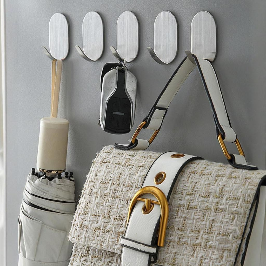 10 Pack Heavy Duty Waterproof Adhesive Wall Hooks - Stainless Steel, No Nails Needed for Towels, Coats, Hats in Bathroom, Kitchen, Home (Max 5 Kg)