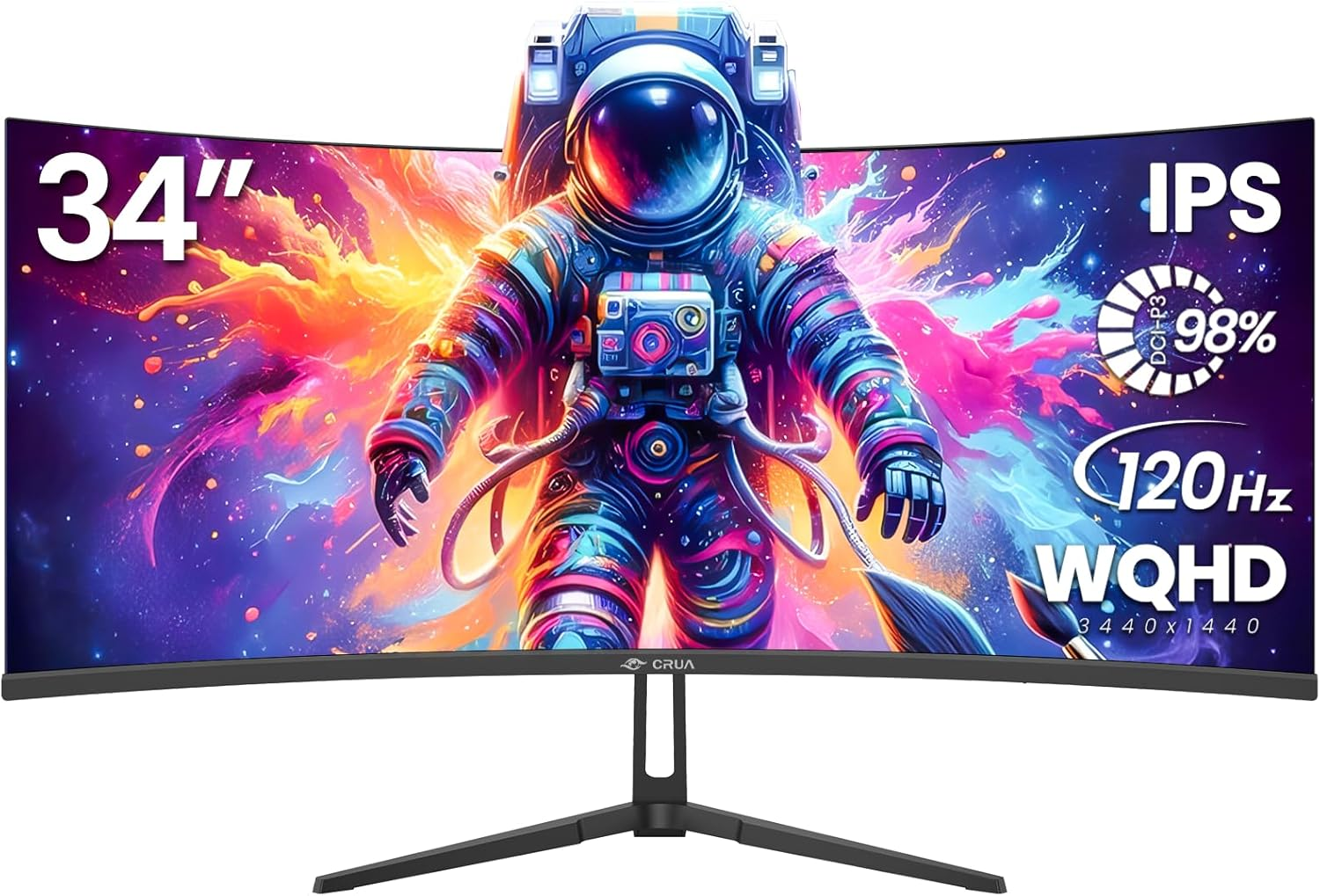 CRUA 34" Curved Gaming Monitor, WQHD(3440&times;1440), DCI-P3 98%, 1900R IPS Panel, 120Hz, 1Ms, HDR, Ambient Light, Gaming LED Light, Desk-Mounted(Hdmi 2.0/DP 1.4)- Black image number 6