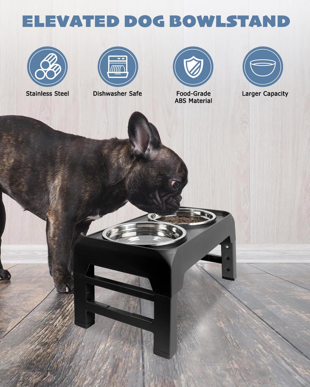 Elevated Dog Bowls, Raised Feeder Stand with 2 Stainless Steel Food Water Bowl, Pet Dish Feeding Station with 4 Adjustable Heights for Small Medium Large Dogs image number 4