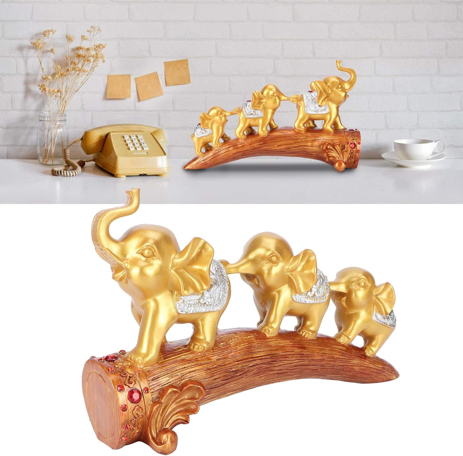 Elephant Ornament, Auspicious Three Elephant Statue Home Decor, Bringing Good Luck and Health Feng Shui Elephant Figurines for Living Room Wine Cabinet TV Cabinet Decoration