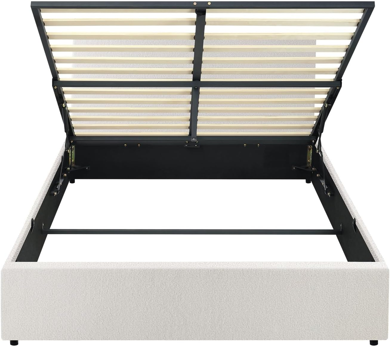 Oikiture Bed Frame Queen Size Gas Lift Storage Base Boucle Fabric Material White image number 5