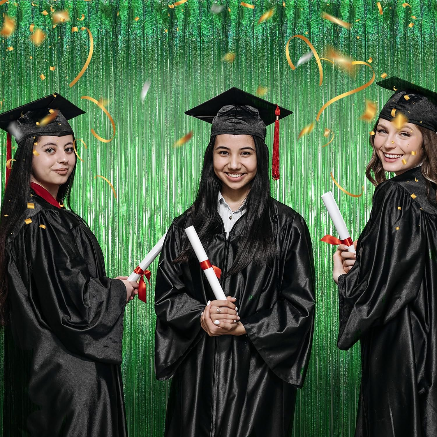 WD&CD 3 Pcs Foil Fringe Curtains Greenl, 3.2Ft X 6.6Ft Metallic Tinsel Foil Fringe Curtain for Graduate Party Halloween Decoration Wedding Girl Princess Birthday Valentine'S Day Christmas - Blue image number 3