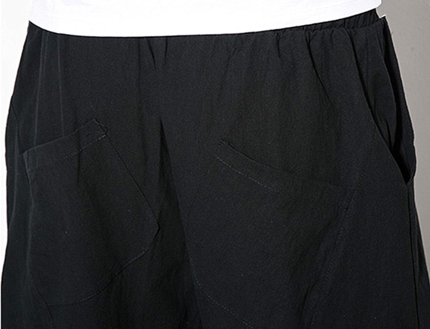 AITFINEISM Men'S Casual Linen Cotton Pants Comfy Loose Fit Elastic Waist Wide Leg Trousers image number 3