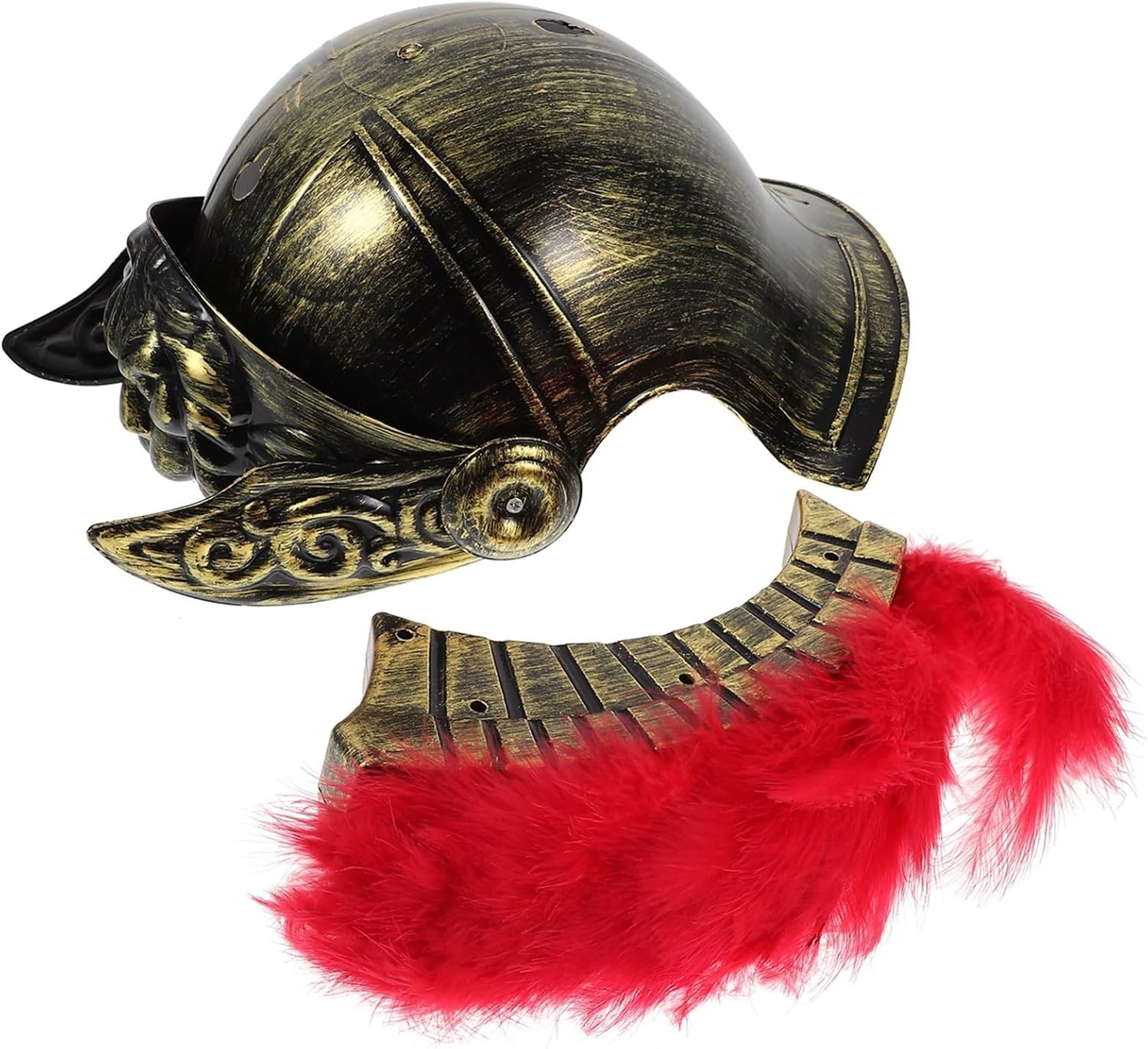 Tofficu Medieval Knight Greek Spartan Helmet Costume Gold Gladiator Warrior Roman Soldier Helmets Armour Viking Knight Helmet Headwear with Red Feathered Plume Headgear image number 5
