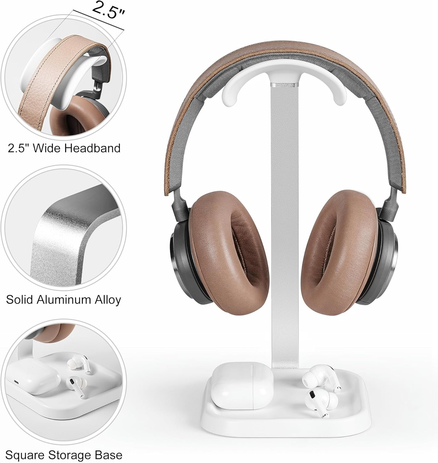 Headphone Stand, Curved Headset Stand with Storage Tray, Gaming Headset Holder for Airpods Max, Airpods Max 2, Airpods, Airpods Pro, Beats, Bose, Sony and More (White) image number 2