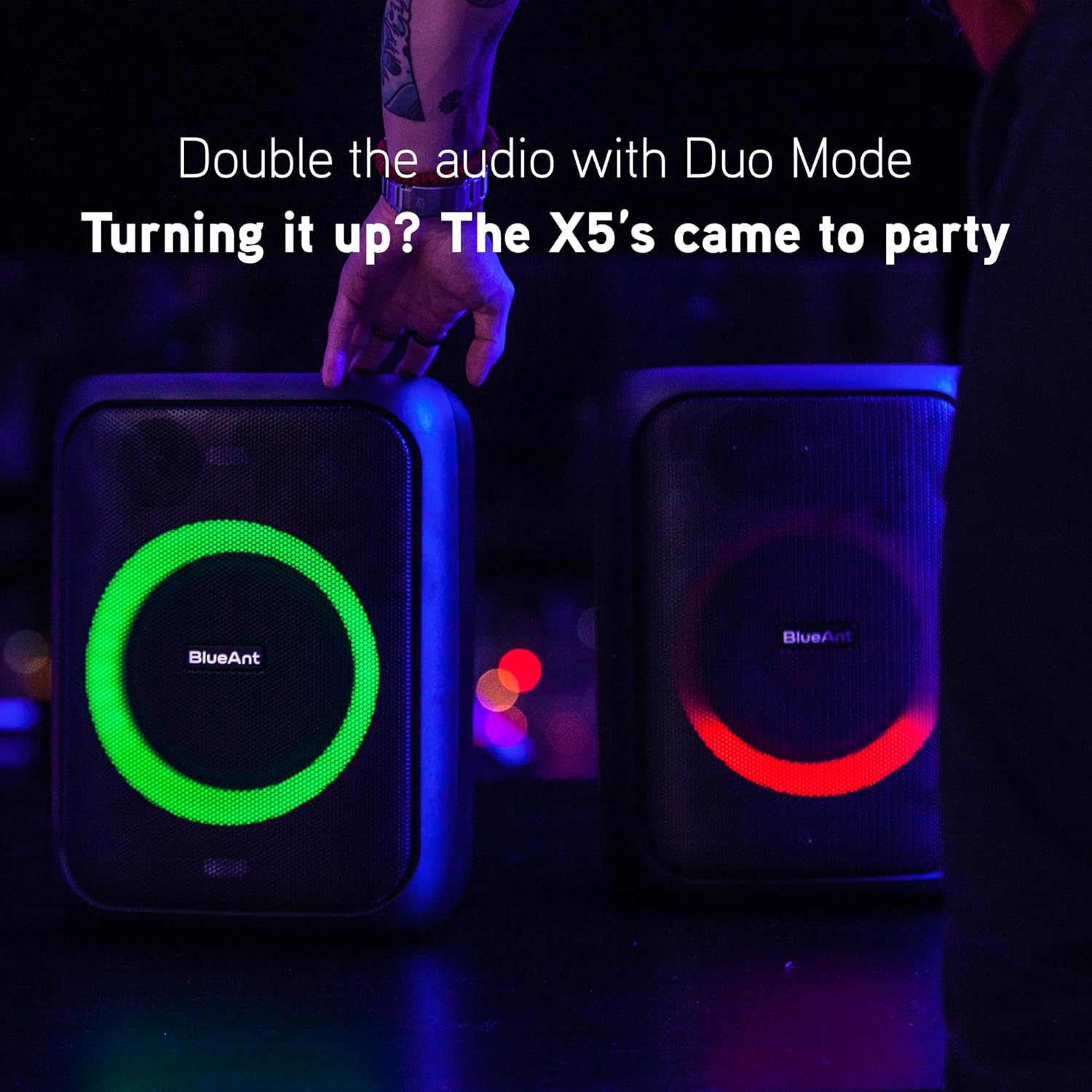 Blueant X5 | Portable Bluetooth Party Speaker | Black | 60W Peak Power | Includes (2) Microphones | (Up To) 20-Hrs Playtime image number 2