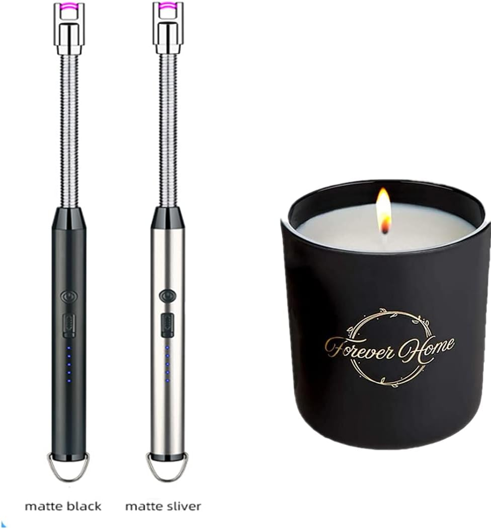 Nomel Electric Candle Lighter, USB Windproof Flexible Camping BBQ Outdoor Rechargeable Plasma Safety Lighter, 360&deg;Flexible Long Neck, LED Battery Display, Hook, Silver