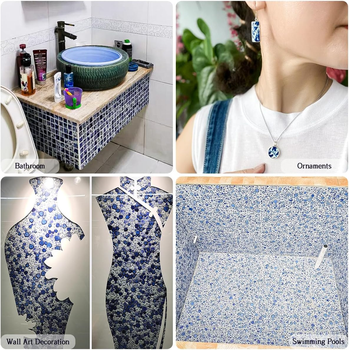 2.5X2.5 Cm 121 Pcs Ceramic Mosaic Tiles for Crafts Adults Kit Blue and White Tile Sheet China Ceramic Art Tile Handcraft Porcelain Tiles Home Wall Floor Pool Flower Pots Decor - Mixed-3 image number 2