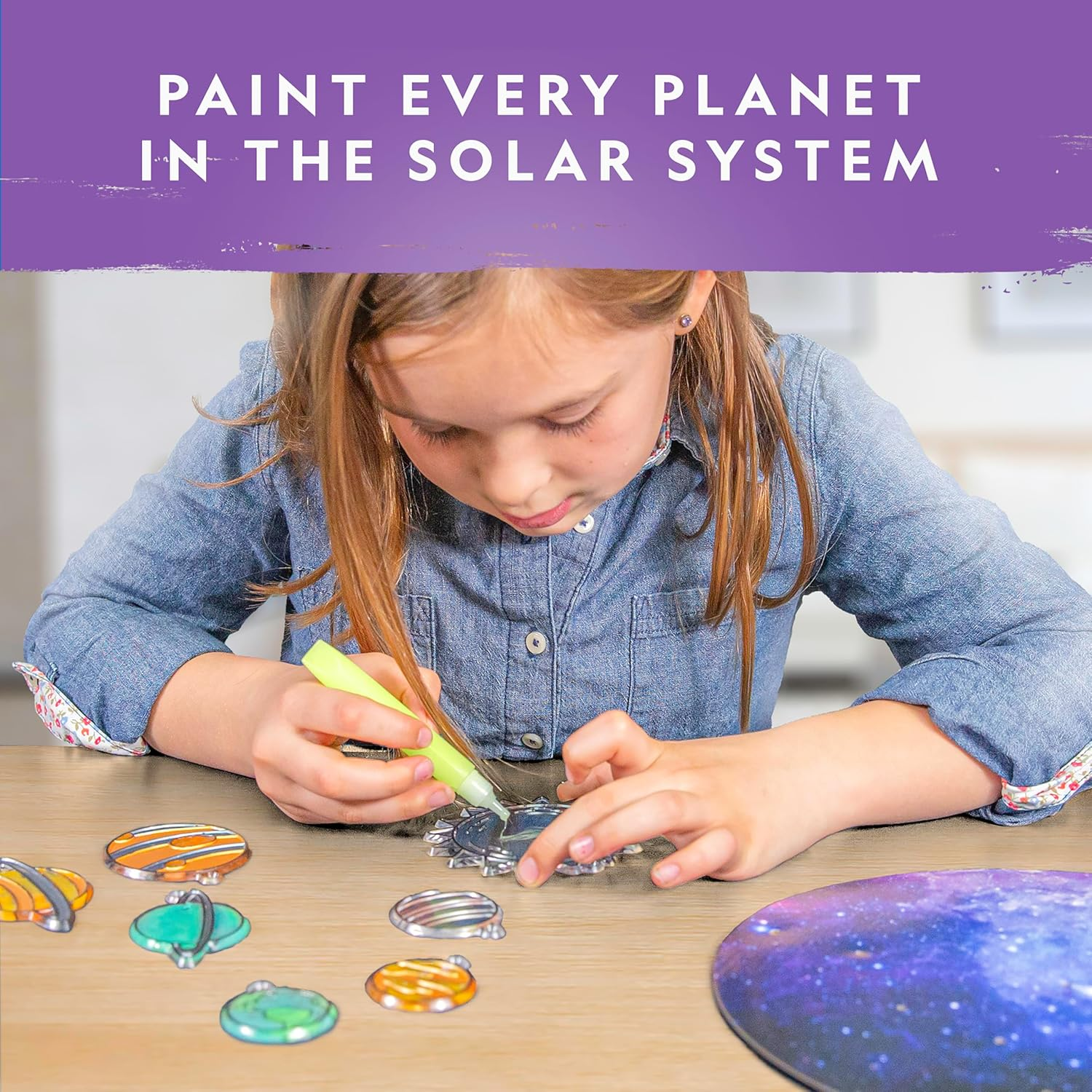 National Geographic Kids Window Art Kit - Stained Glass Solar System Arts & Crafts Kit with Glow in the Dark Planets, Suncatchers, Space Room D&eacute;cor image number 1