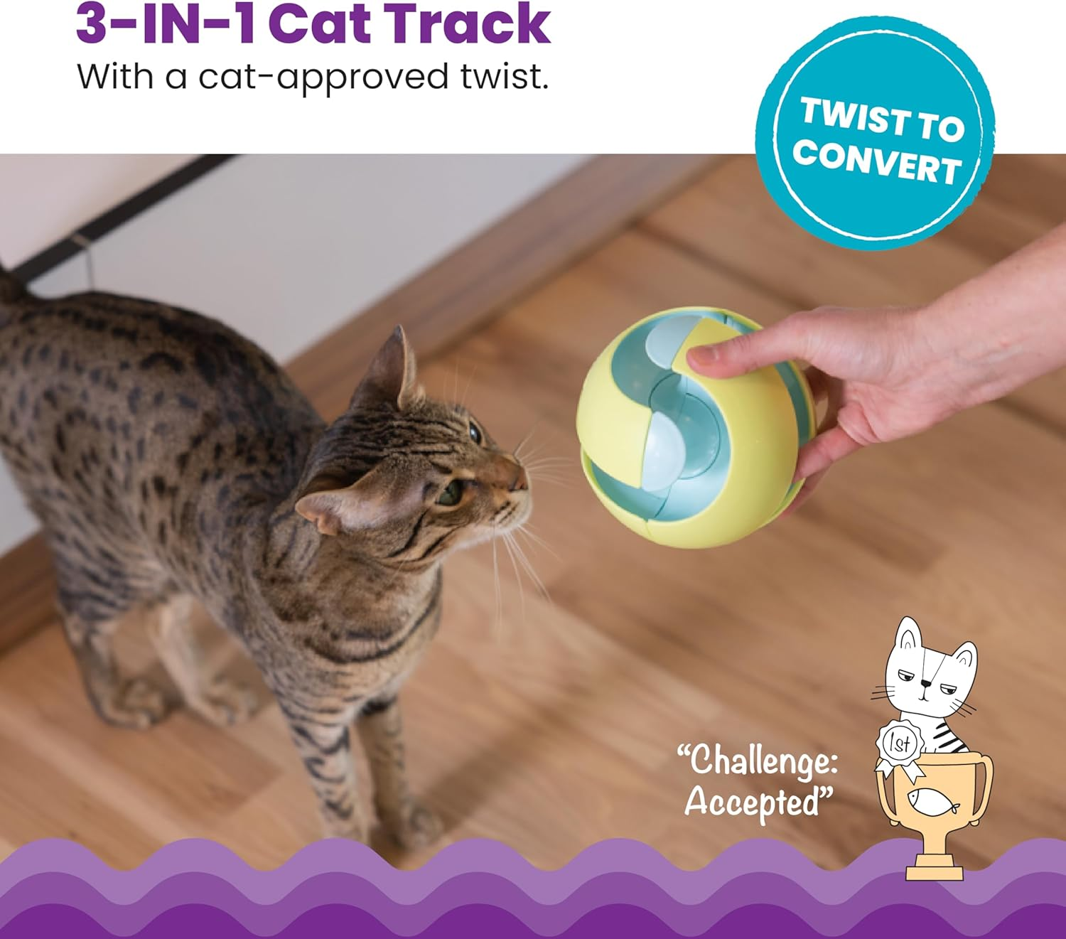 Catstages Twist-A-Ball 3-In-1 Convertible Cat Track Toy, Rolling Ball Toy for Indoor Cats, Green