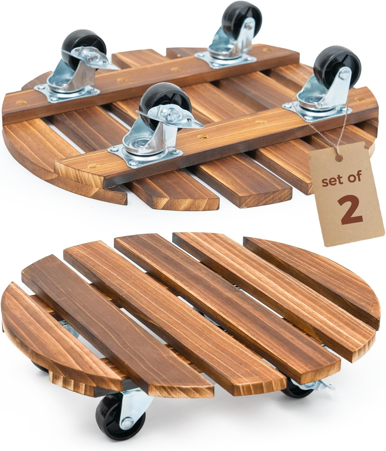 Bamworld Plant Stand Outdoor Rolling Tray Plant Caddy with Wheels 12In Plant Caster with Wheels Planter Caddy Flower Cart Plant Dolly for Heavy Duty Large Plants Plant Rollers (2 Pack ) image number 5