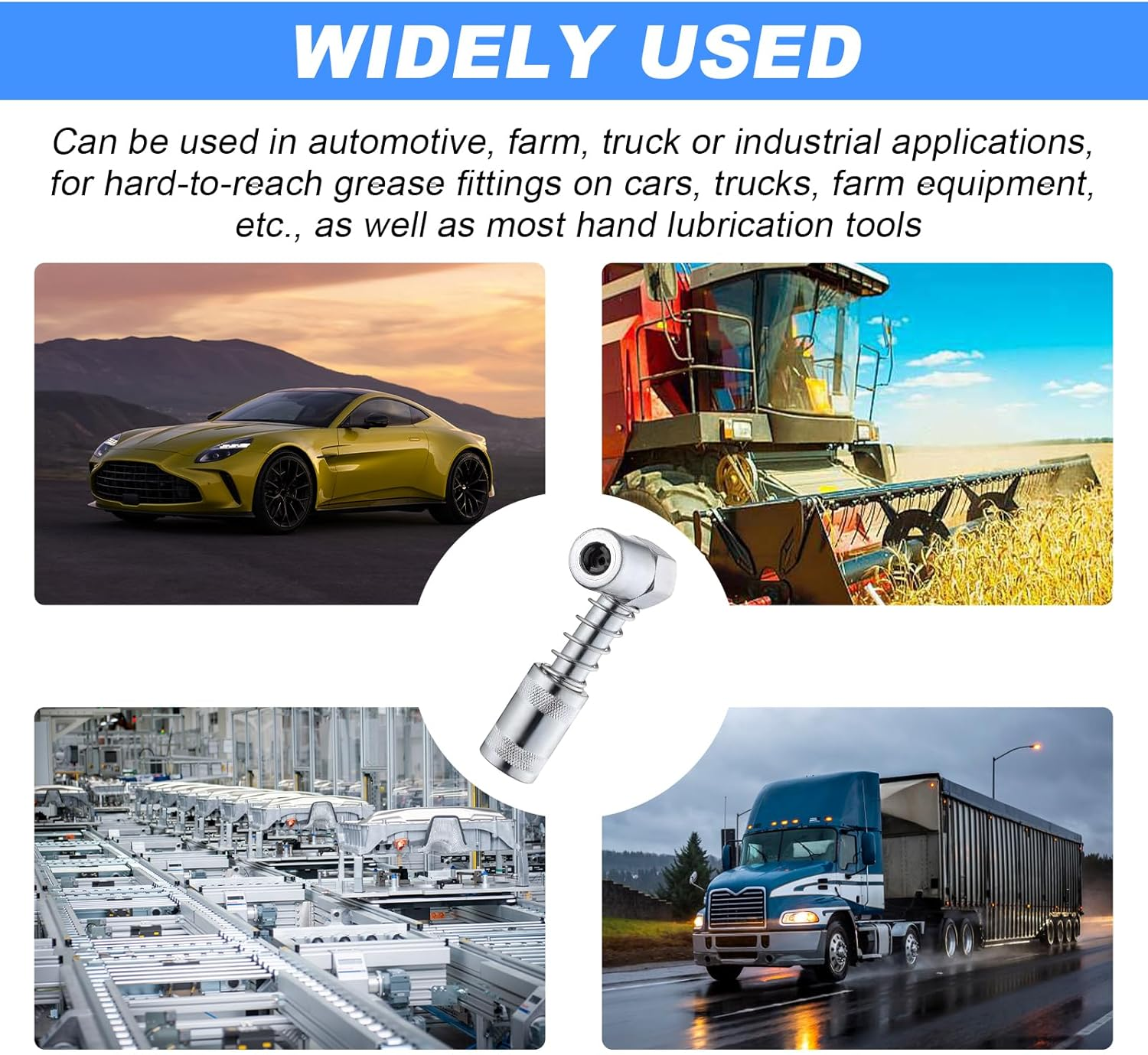 Wevdn 90 Degree Grease Coupler Adapter, Sturdy Steel Grease Coupler Adapter with Sleeves for Tight Spaces, Grease Gun Lubrication Tool for Car Farm Truck Industrial Use (Big Sleeve) image number 2