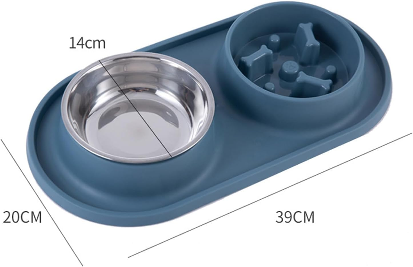 Double Pet Bowls, Dual Dog Feeder Bowls Silicone Stainless Steel Cat Food Water Bowls, Dog Bowls Set Cat Food Bowl Dog Water Bowl Pet Feeder Dish Slow Feeder for Small Large Pets(Blue) - Orange image number 3