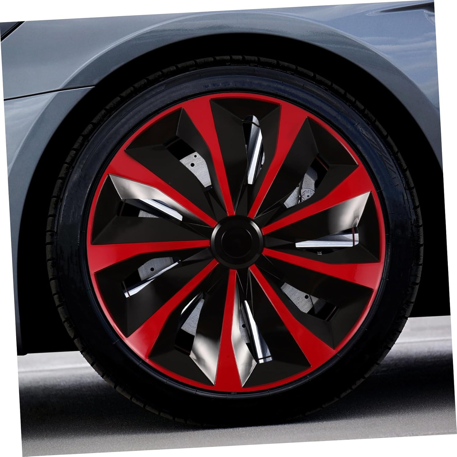 FELTECHELECTR Automotive Car Hubcap 14-Inch Rim Covers Red Black Replacement Hubcaps for Cars Universal Wheel Cover Decorative Hub Caps Suitable for Passenger Vehicles image number 4