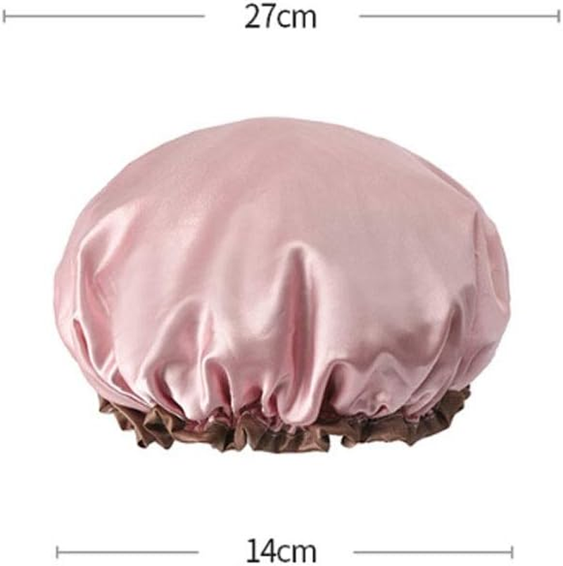 Shower Cap, Double Shower Cap, Waterproof Adult Female Shower Cap, Bath Hair Cover, Shower Headgear, Waterproof Cap, Hair Cap, (Color : Pink) image number 1