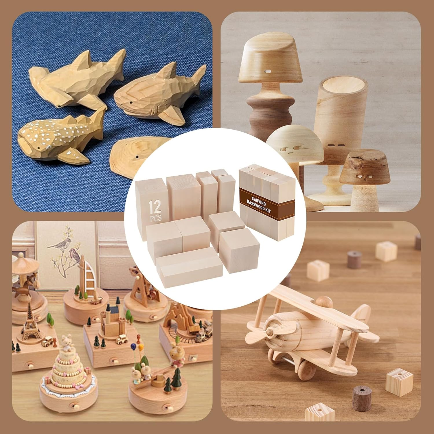 Turadh Basswood Carving Kit - 12PCS Wooden Blocks for Whittling & Carving, Two Sizes Basswood, Easy-To-Use Carving Wood for Beginners, Kids, Adults, DIY Wood Craft, Woodworking Tools image number 5