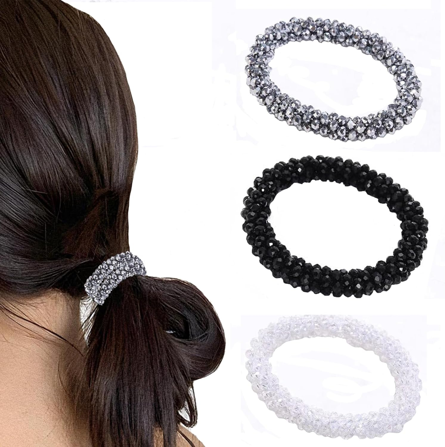 WERIGONI Pack of 3 Glitter Stones Hair Accessories for Women Elastic Headband Crystal Bracelet Gifts for Women image number 1