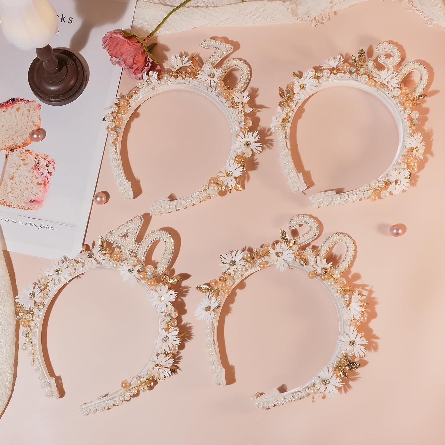 Partyforu 40Th Birthday Headband for Women, Handmade 40Th Birthday Headband with Beads for Fabulous Party, Photo Prop, Happy Gift image number 2