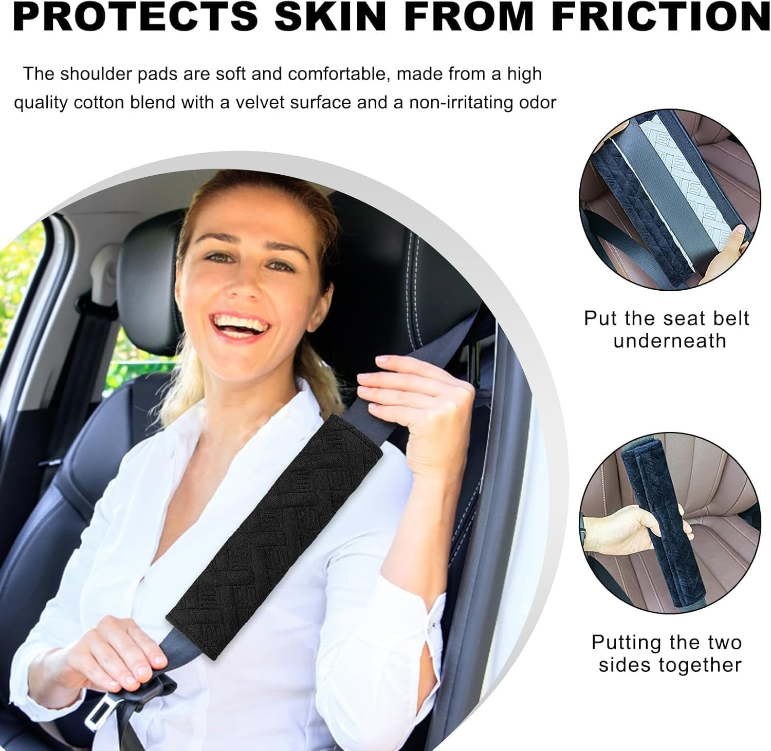 Universal 2-Pack Car Seat Belt Covers - Soft Shoulder Strap Pads for Comfortable Driving, Adjustable Breathable Harness Pad Protector - Car Interior Accessories(Black) image number 3