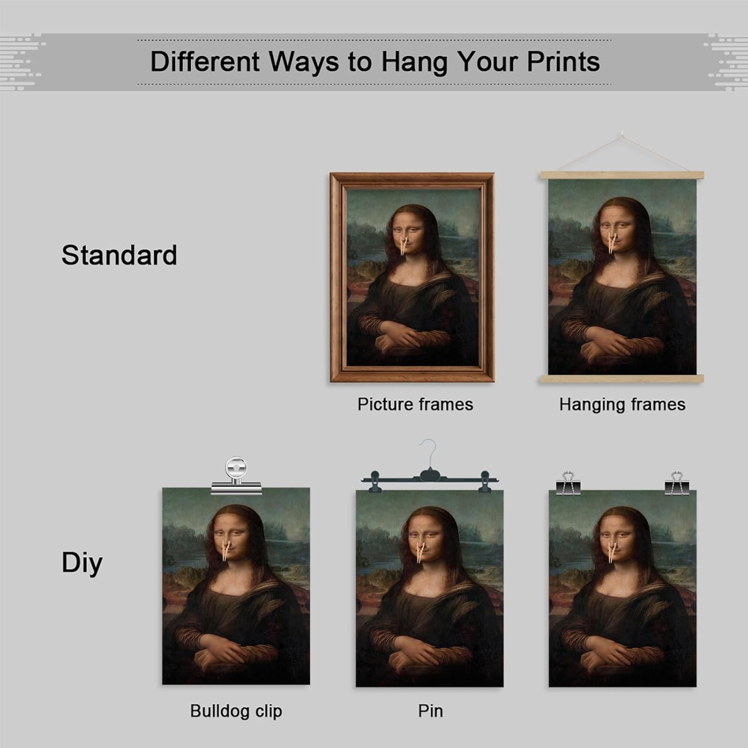 XMJJQQ Classical Mona Lisa Painting Bathroom Canvas Wall Art, Vintage Funny Bathroom Poster, Humor Amusing Toilet Art Prints, Bath Girl Pinching Nose Funny Wall Decor 16X24In Unframed image number 6