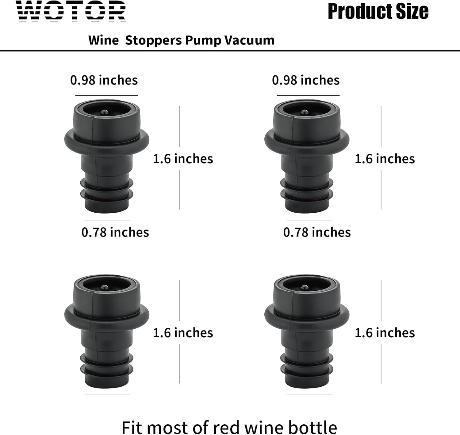 WOTOR Wine Stoppers Vacuum, Silicone Wine Saver & Preserver, Reusable Bottle Sealer, Keep Fresh (Black, 12 Pieces)