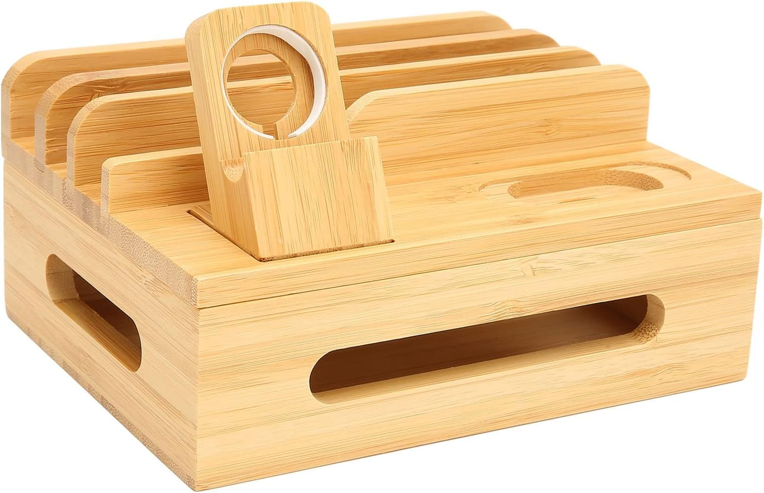 TOPINCN Bamboo Multi Device Charging Station Efficient Organizer for Phone Tablet Watch, Keep Neat and Organized for Home Office Dorm, Bamboo Material