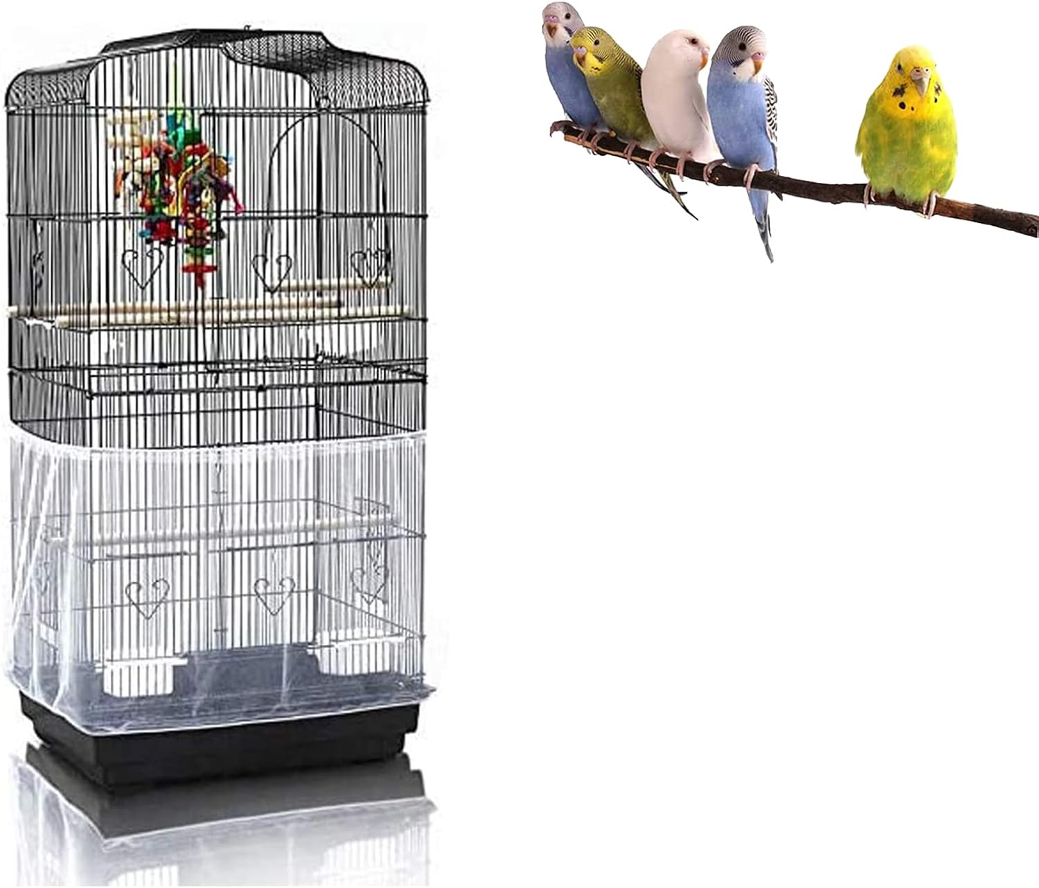 Kiuiom Bird Cage Cover, Bird Cage Seed Catcher, Protective Net for Bird Cage, Mesh Seed Catcher, Adjustable Circumference 88-166 Cm, Parrots, Nylon Net for Round, Square, Birds, Parrot Pet image number 5