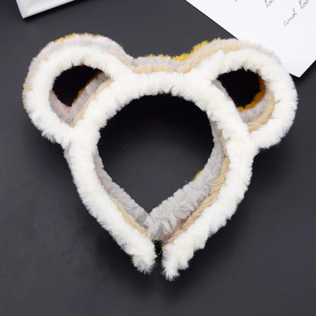 Oilmal Hair Hoop, Women Winter Thick Plush Headband round Mouse Bear Ears Makeup Hair Hoop Bandana Pink - Pink image number 4