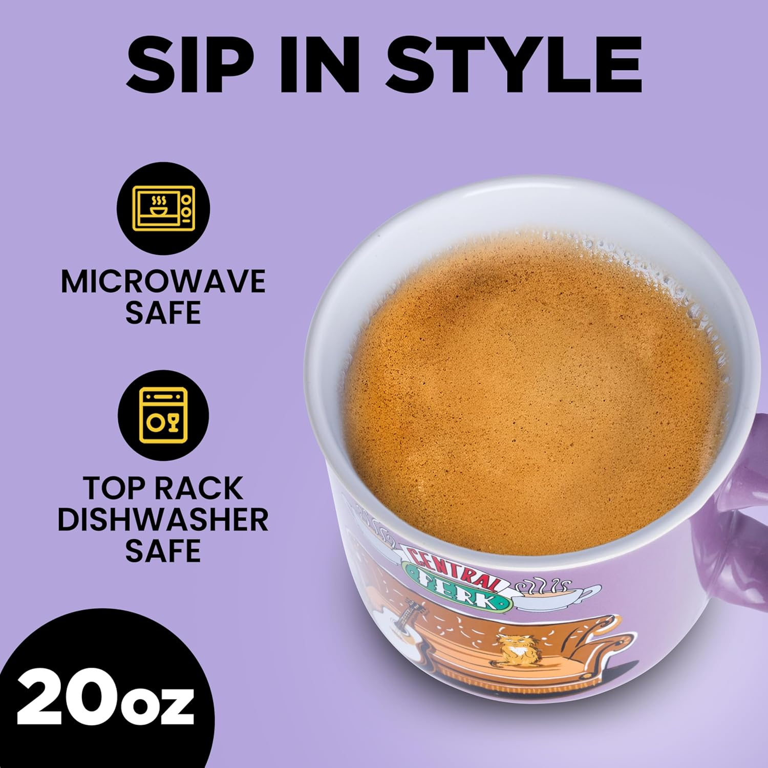 Silver Buffalo FRD463E1 Friends Smelly Cat Central Perk Camper Ceramic Mug, 20-Ounce, Purple image number 6