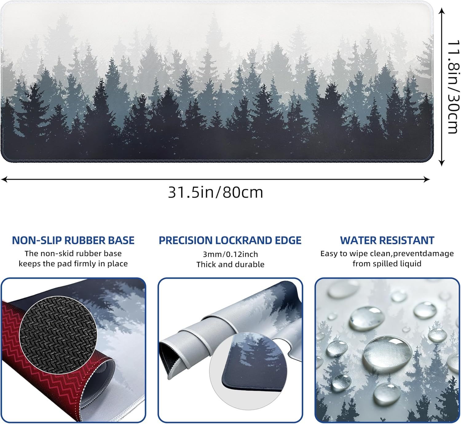 Galdas Gaming Mouse Pad Forest Background Pattern XXL XL Large Mouse Pad Mat Long Extended Mousepad Desk Pad Non-Slip Rubber Mice Pads Stitched Edges Thin Pad (31.5X11.8X0.08 Inch)-Tree - Floral image number 5