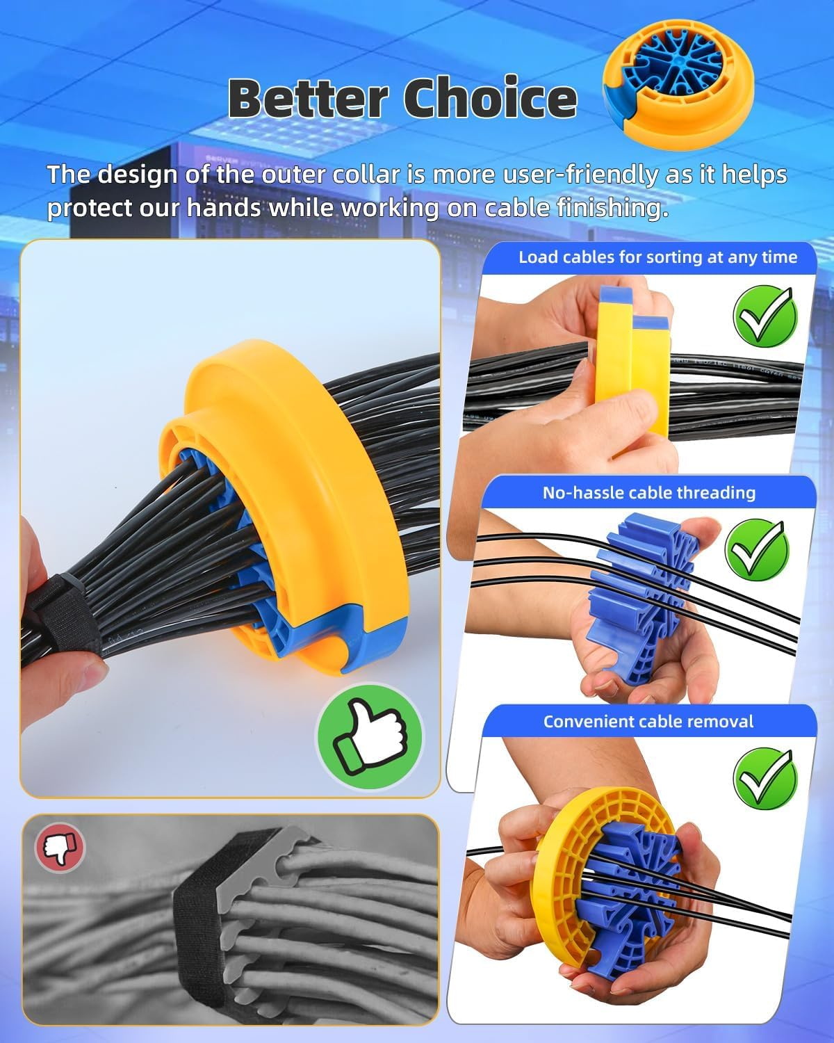 Wire Comb, Network Cable Management Tools, Networking Tools for Comb Any Cables or Wires with a Diameter up to 1/4 ", Cable Organizing Tool and Ethernet Cable Organizer Tool Yellow Blue